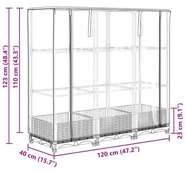 Rattan megjelenésű magaságyás melegháztakaróval 120x40x123 cm