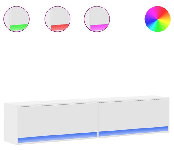 Fehér falra szerelhető TV-szekrény LED-del 180 x 31 x 38 cm