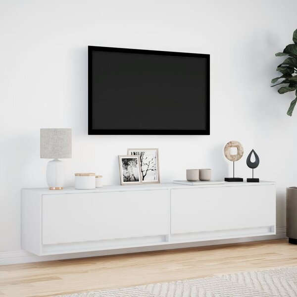 Fehér falra szerelhető TV-szekrény LED-del 180 x 31 x 38 cm