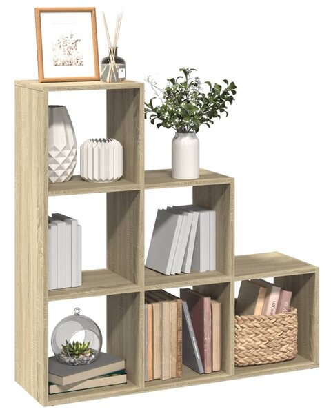 3 szintes sonoma tölgy fa térelválasztó könyvespolc 99x29x99 cm
