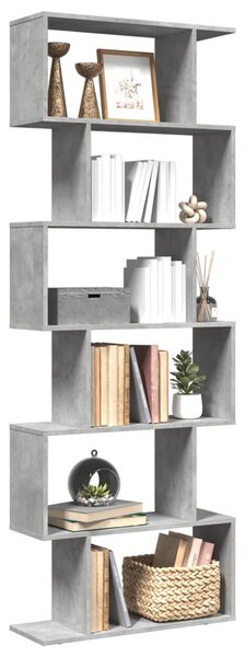 6 szintes betonszürke fa térelválasztó könyvespolc 70x24x193 cm