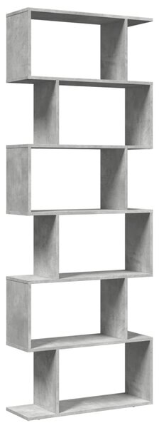 6 szintes betonszürke fa térelválasztó könyvespolc 70x24x193 cm
