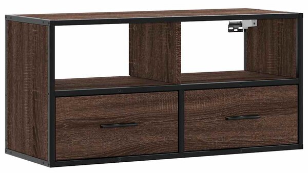 Barna tölgy színű szerelt fa és fém TV-szekrény 80x31x39,5 cm