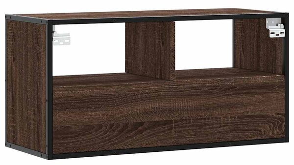 Barna tölgy színű szerelt fa és fém TV-szekrény 80x31x39,5 cm