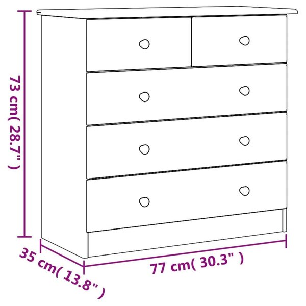 VidaXL Fehér Fenyőfa Komód - 5 Fiók - 77x35x73 cm