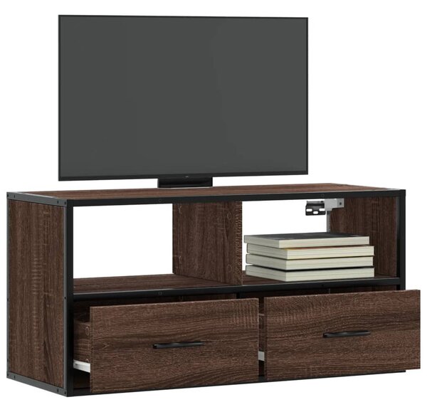 Barna tölgy színű szerelt fa és fém TV-szekrény 80x31x39,5 cm