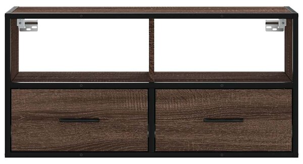 Barna tölgy színű szerelt fa és fém TV-szekrény 80x31x39,5 cm