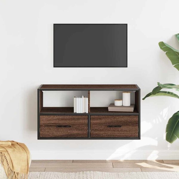 Barna tölgy színű szerelt fa és fém TV-szekrény 80x31x39,5 cm