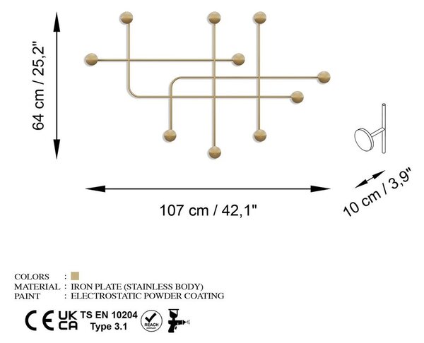 Fali fogas 107cm, fém, arany - ESCAPE ROOM