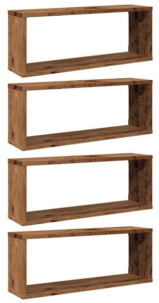 4 db antik fa színű szerelt fa fali kockapolc 60 x 15 x 23 cm