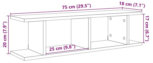 2 db antik fa színű szerelt fa fali polc 75 x 18 x 20 cm