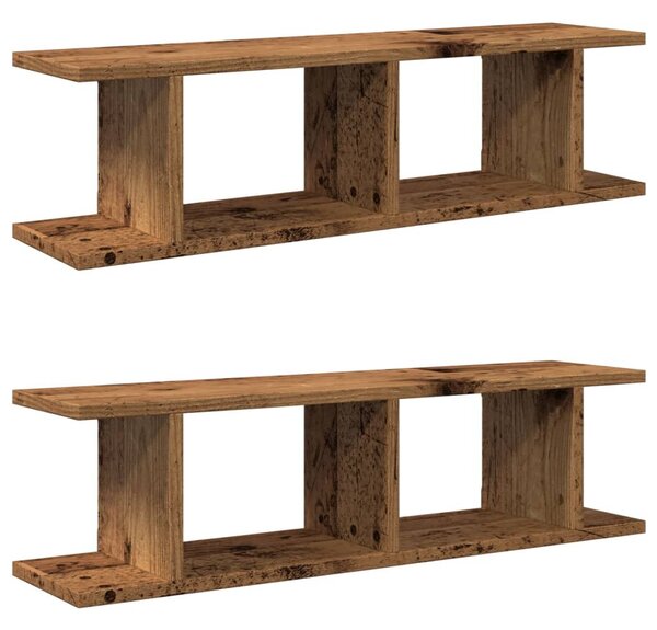 2 db antik fa színű szerelt fa fali polc 75 x 18 x 20 cm