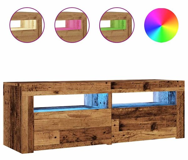 Antik fa színű szerelt fa TV-szekrény LED-ekkel 120x35x40 cm