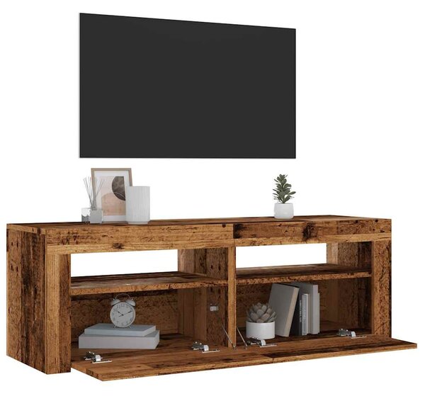 Antik fa színű szerelt fa TV-szekrény LED-ekkel 120x35x40 cm