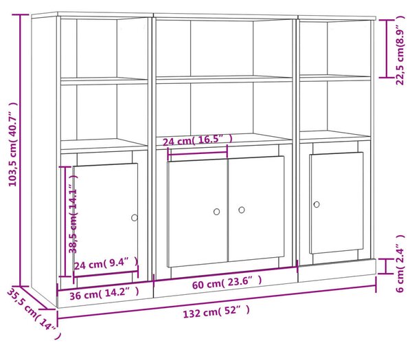 VidaXL Sonoma Tölgy Fa Magasszekrény - 3 db - 132x35,5x103,5 cm