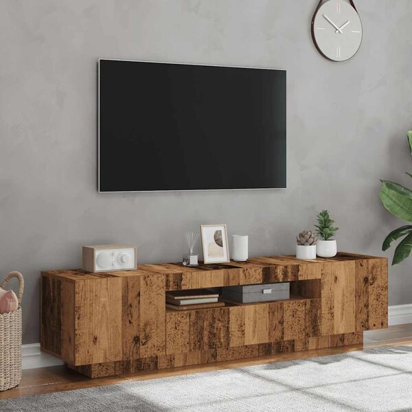 Antik fa színű szerelt fa TV-szekrény LED-ekkel 160x35x40 cm