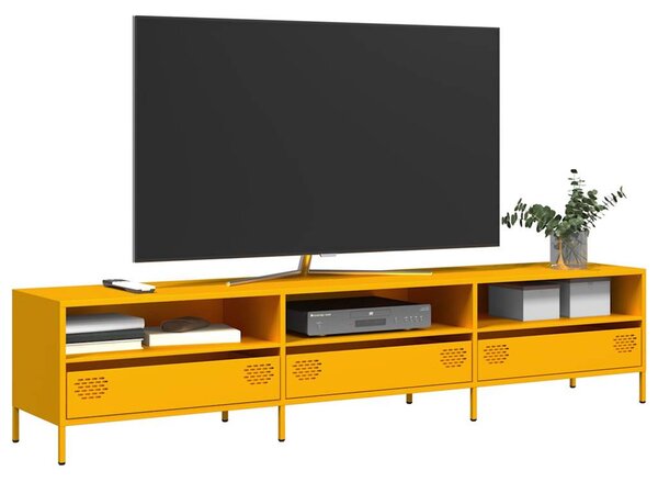 Mustársárga hidegen hengerelt acél TV-szekrény 202x39x43,5 cm