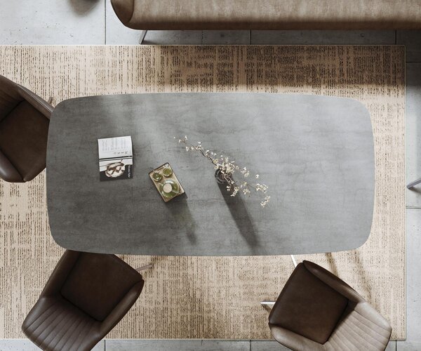 DELIFE Étkezőasztal Edge hajóformájú 200x100 cm kerámia beton szürke rozsdamentes acél ferde