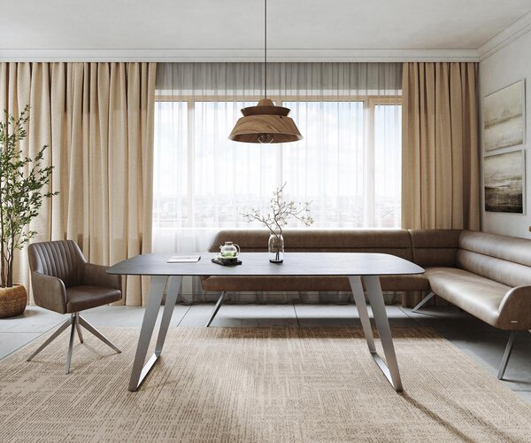 DELIFE Étkezőasztal Edge hajóformájú 200x100 cm kerámia beton szürke rozsdamentes acél ferde