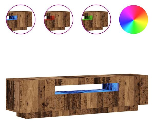 Antik fa színű szerelt fa TV-szekrény LED-ekkel 160x35x40 cm