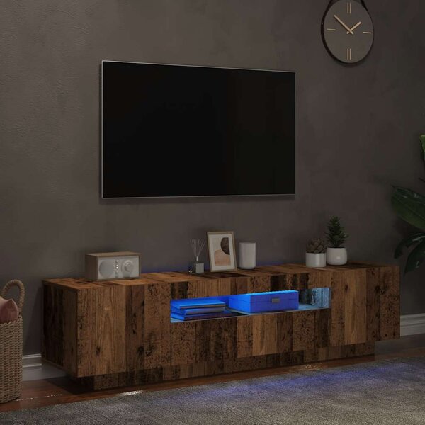 Antik fa színű szerelt fa TV-szekrény LED-ekkel 160x35x40 cm