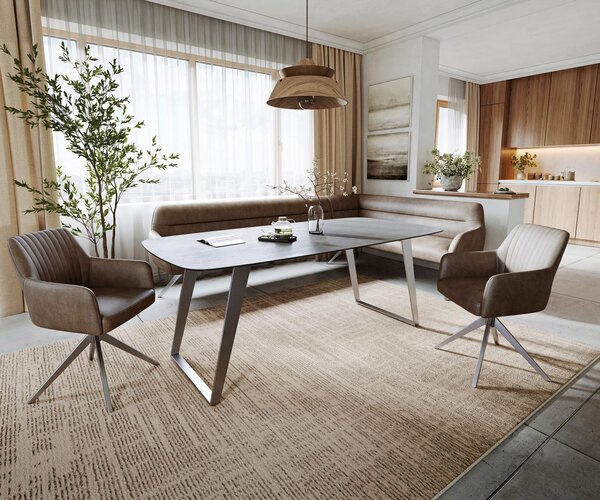 DELIFE Étkezőasztal Edge hajóformájú 200x100 cm kerámia beton szürke rozsdamentes acél ferde