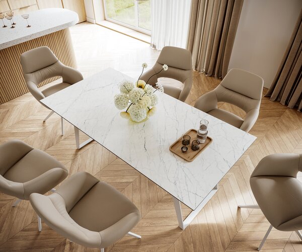 DELIFE Étkezőasztal Edge 200x100 cm Laminam® Statuarietto kerámia fehér fém ferde fehér
