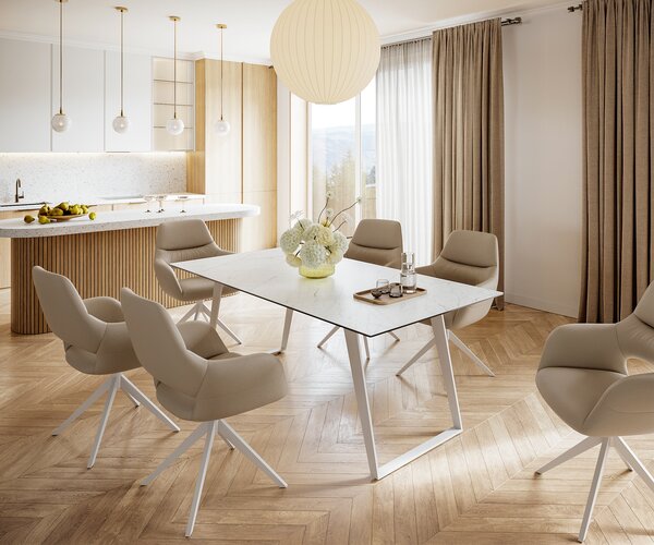 DELIFE Étkezőasztal Edge 200x100 cm Laminam® Statuarietto kerámia fehér fém ferde fehér