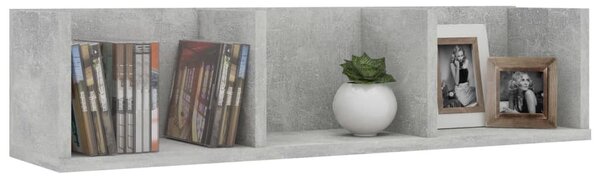 Betonszürke szerelt fa CD-tartó fali polc 75 x 18 x 18 cm
