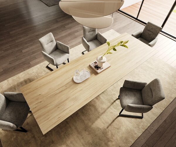DELIFE Étkezőasztal Edge 300x100 kerámia Laminam® Sabbia tölgyszínű Estelar kerek fém fekete