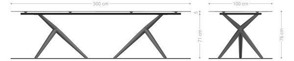 DELIFE Étkezőasztal Edge 300x100 kerámia Laminam® Sabbia tölgyszínű Estelar kerek fém fekete