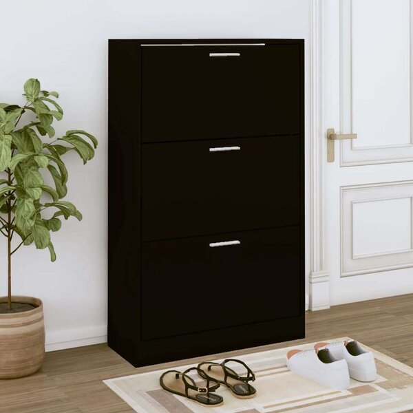 Vasagle - Cipőtartó Szekrény - Fekete - 3 Fiókos - 63x24x103cm
