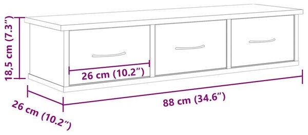 Antik fa színű szerelt fa faliszekrény 88x26x18,5 cm