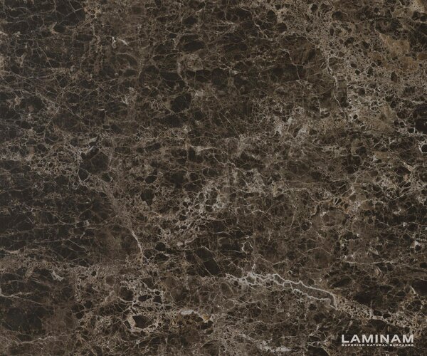 DELIFE Étkezőasztal Edge 180-220x100 kerámia Laminam® Emperador Extra Lucidato sötétbarna Wave rozsdamentes acél kihúzható