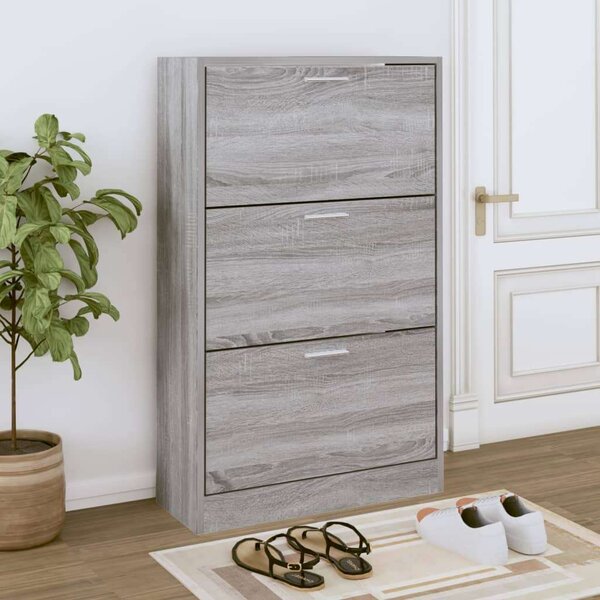 Cipősszekrény - Sonoma Szürke - 3 Fiókos - 63x24x103 cm