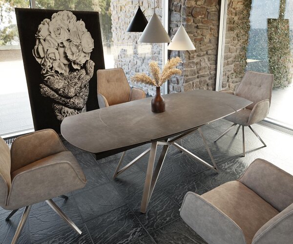 DELIFE Étkezőasztal Carlow 130/200x95 cm kerámia barna rozsdamentes acél kihúzható