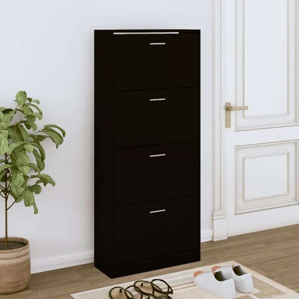 Homcom Fekete Cipősszekrény - 4 Fiók - 63x24x147 cm