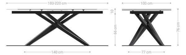 DELIFE Étkezőasztal Edge 180-220x90 cm kerámia Laminam® Nero Greco antracit kereszt láb téglalap fekete kihúzható