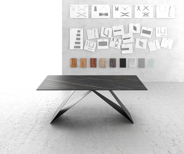DELIFE Étkezőasztal Edge 200x100 cm kerámia Laminam®Noir Desir barna V középső láb fekete