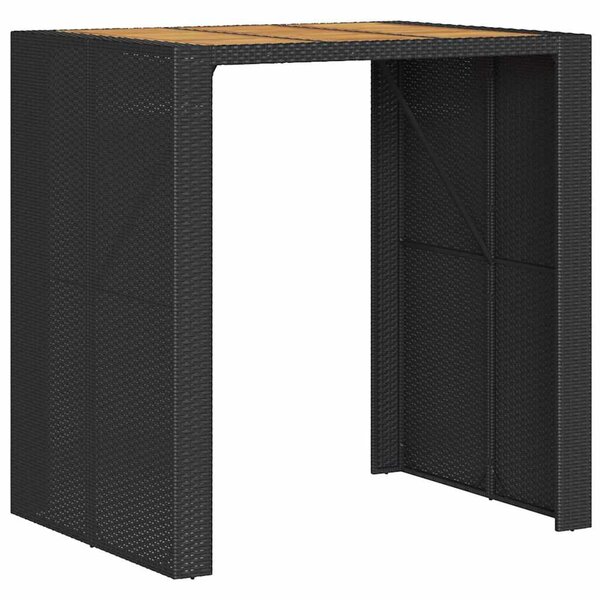 3 részes fekete polyrattan akácfa kerti bárszett párnával
