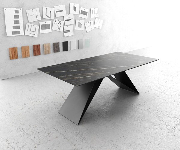 DELIFE Étkezőasztal Edge 200x100 cm kerámia Laminam®Noir Desir barna V középső láb fekete