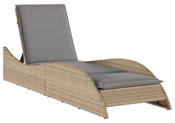 Bézs polyrattan napozóágy párnával 60x205x73 cm