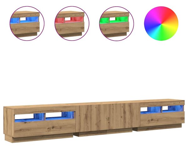 Kézműves tölgy szerelt fa TV-szekrény LED-ekkel 260x35x40 cm
