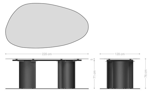 DELIFE Étkezőasztal Edge ovális 220x120 kerámia Laminam® Emperador Extra Lucidato sötétbarna Troa fém titán színű hatás