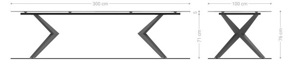 DELIFE Étkezőasztal Edge 300x100 kerámia Laminam® Travertino Bianco krémfehér Zenthara szögletes fém titán színű effektfinish