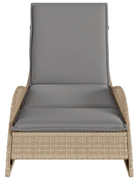 Bézs polyrattan napozóágy párnával 60x205x73 cm