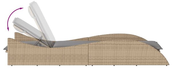 Bézs polyrattan napozóágy párnával 60x205x73 cm