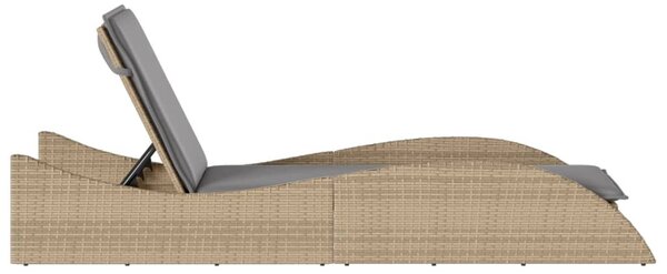 Bézs polyrattan napozóágy párnával 60x205x73 cm