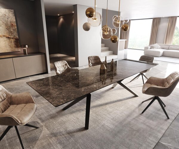 DELIFE Étkezőasztal Edge 300x100 kerámia Laminam® Emperador Extra Lucidato sötétbarna Zenthara szögletes fém fekete