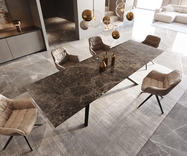DELIFE Étkezőasztal Edge 300x100 kerámia Laminam® Emperador Extra Lucidato sötétbarna Zenthara szögletes fém fekete